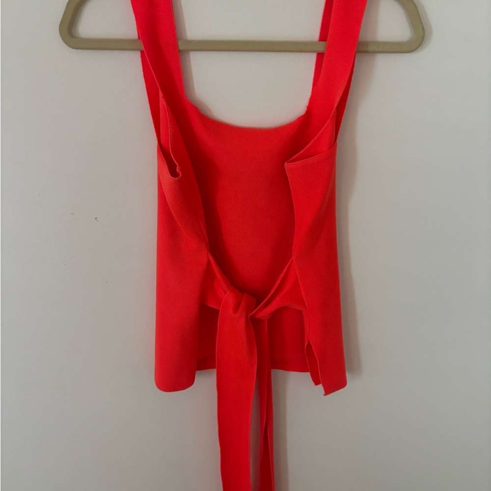 Anthropologie Knit Tank Top Size Small Neon Red/Orange Tie Waist